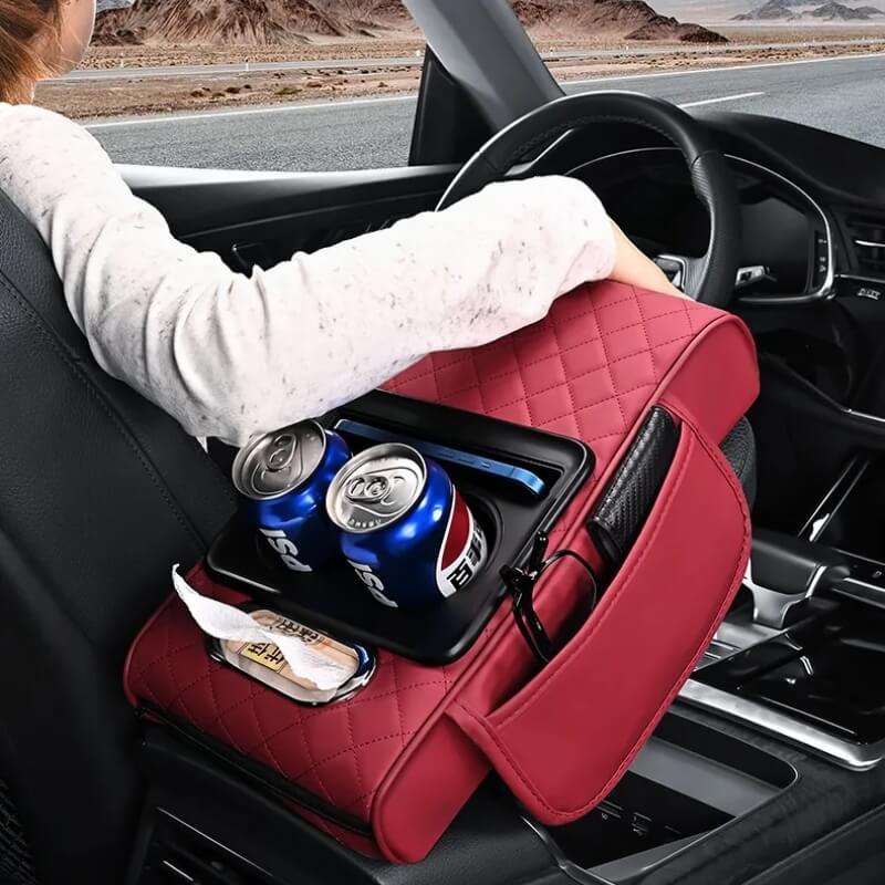 Bệ tỳ tay ô tô da PU 3in1 có túi để đồ 2 bên đa năng