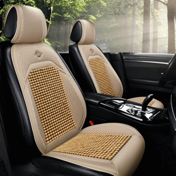 Bộ lót ghế tựa lưng ô tô massage bi gỗ Pơ Mu cao cấp