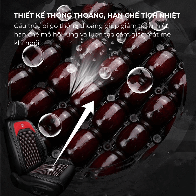 Bộ lót ghế tựa lưng ô tô massage bi gỗ Pơ Mu cao cấp