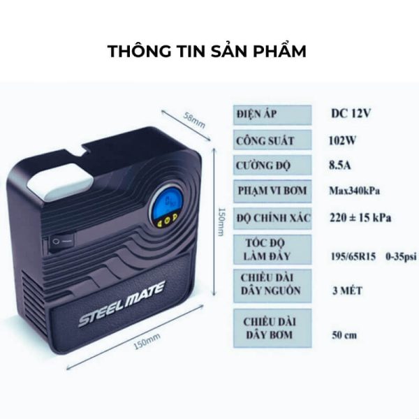 Bơm lốp ô tô mini tự động ngắt Steelmate P05