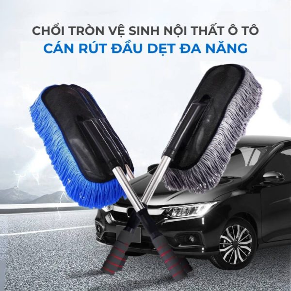 Chổi vệ sinh nội thất ô tô cán rút đầu dẹt đa năng