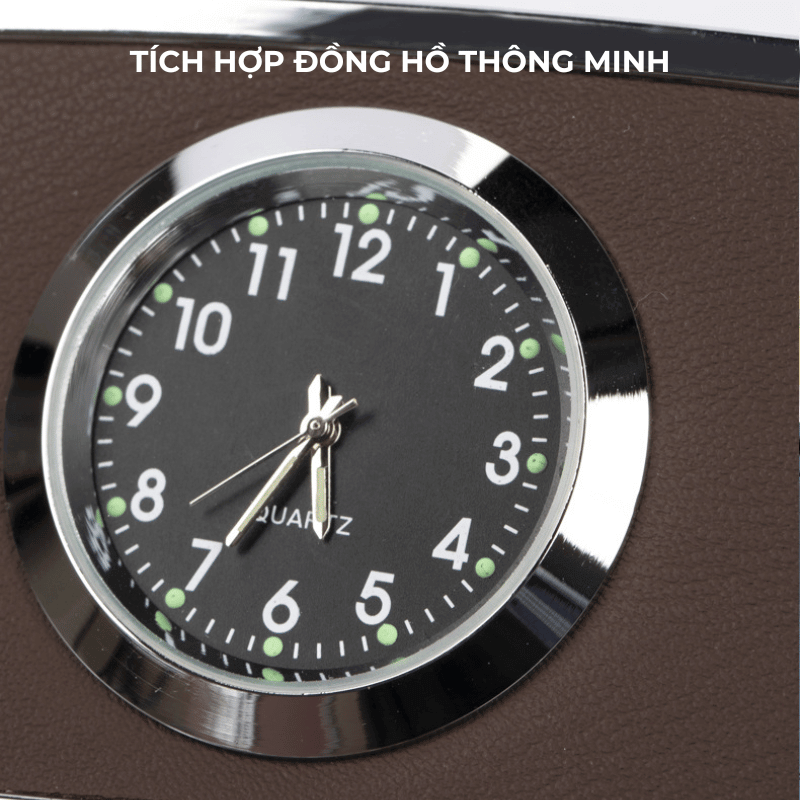 Hộp khăn giấy trên ô tô thông minh bọc da cao cấp kèm đồng hồ