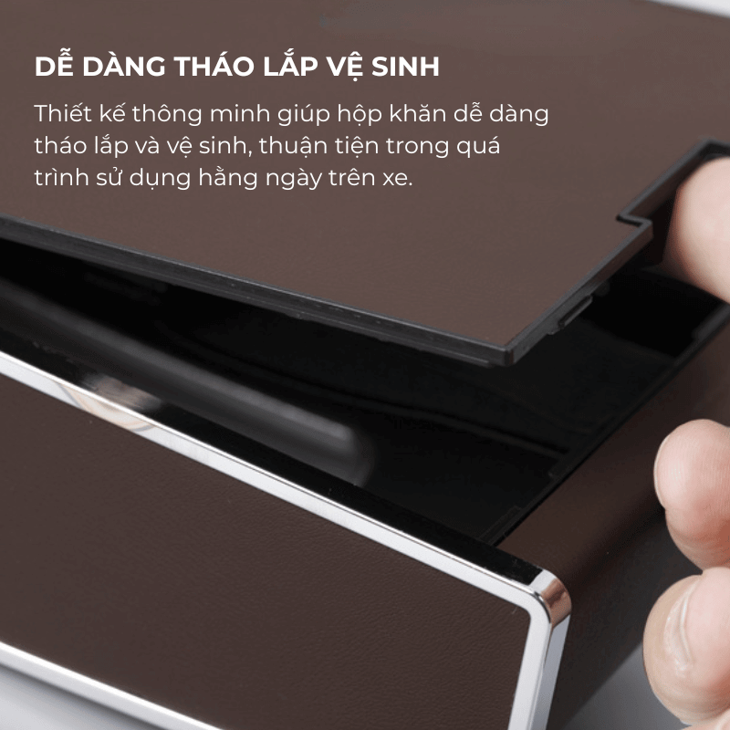 Hộp khăn giấy trên ô tô thông minh bọc da cao cấp kèm đồng hồ