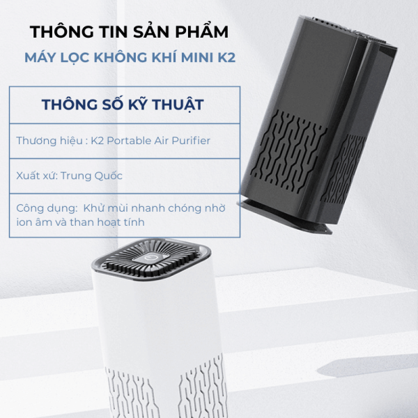 Máy lọc không khí mini K2 Portable Air Purifier cho ô tô