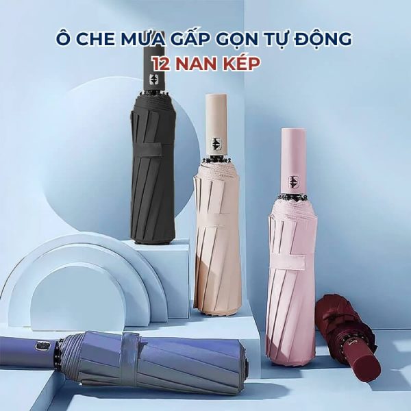 Ô che mưa gấp gọn tự động 12 nan kép