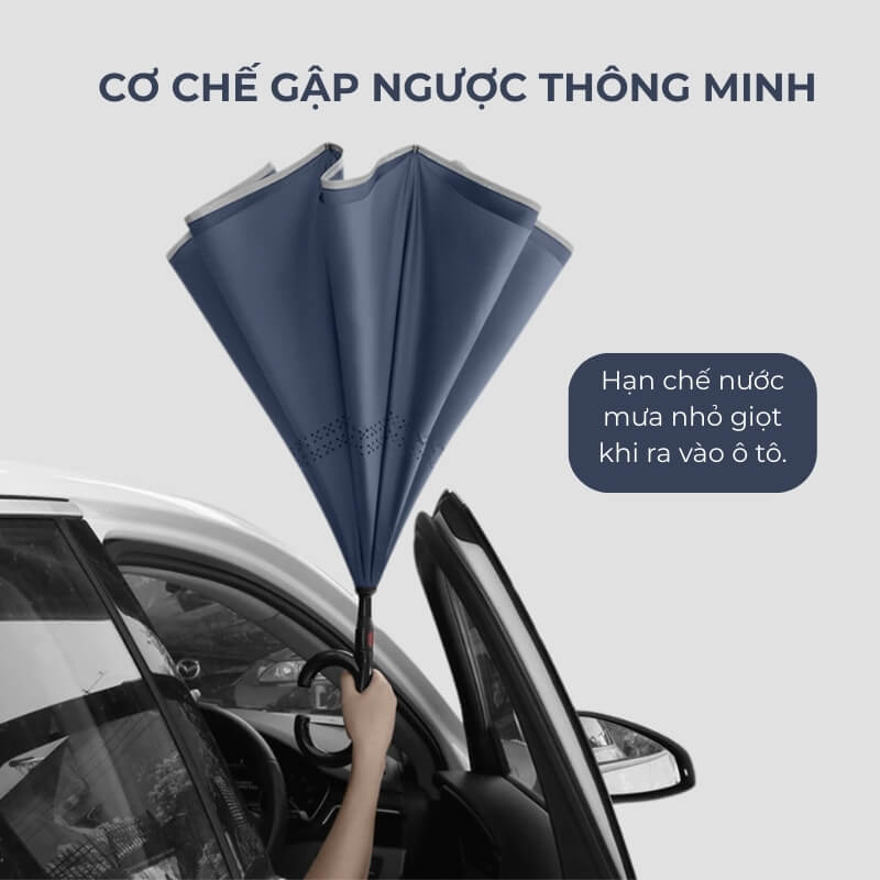 Ô che mưa nắng gấp ngược đi ô tô cán chữ C