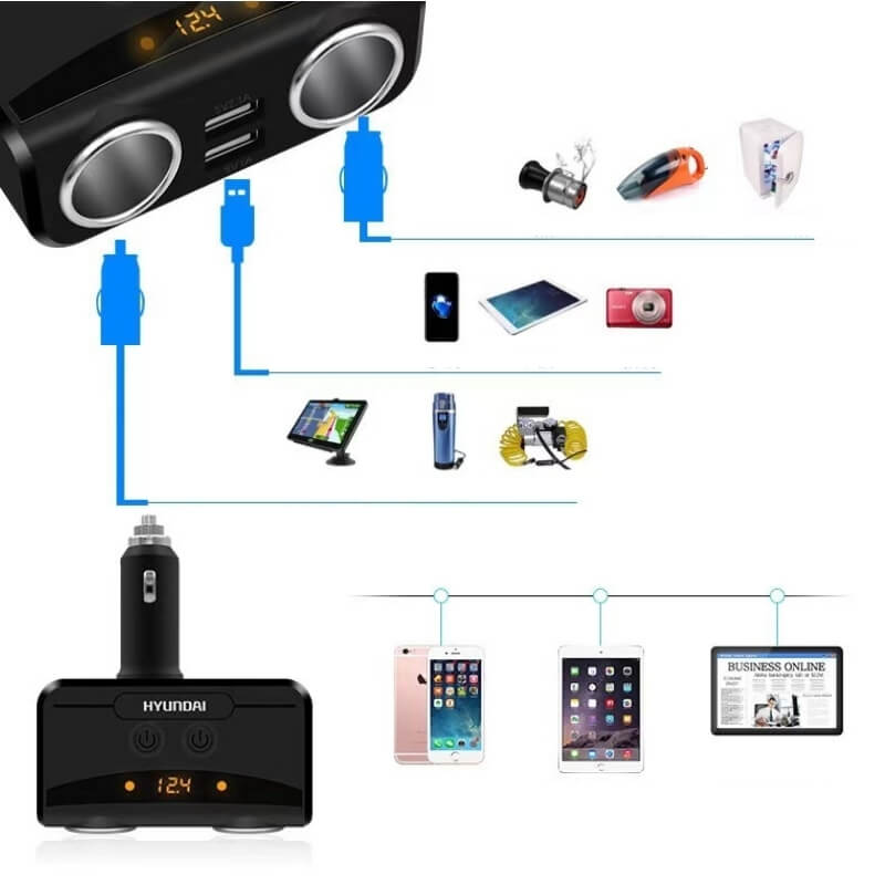 Tẩu sạc ô tô Hyundai HY87 2 cổng 12V