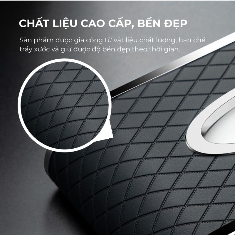 Hộp khăn giấy ô tô cao cấp kèm bảng số điện thoại viền mạ kim loại sang trọng