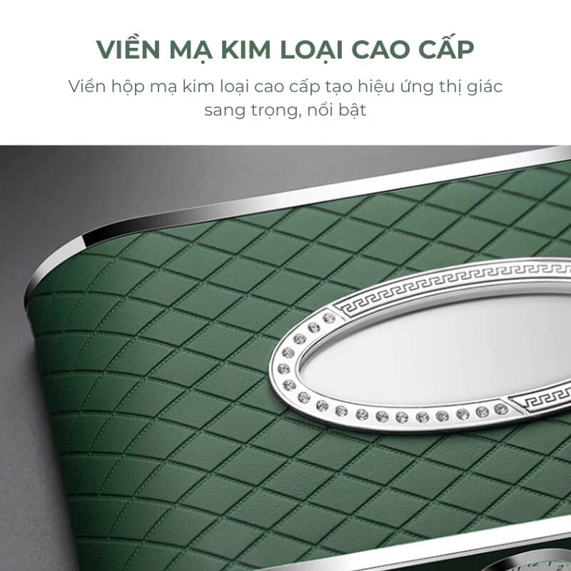Hộp khăn giấy ô tô cao cấp kèm bảng số điện thoại viền mạ kim loại sang trọng