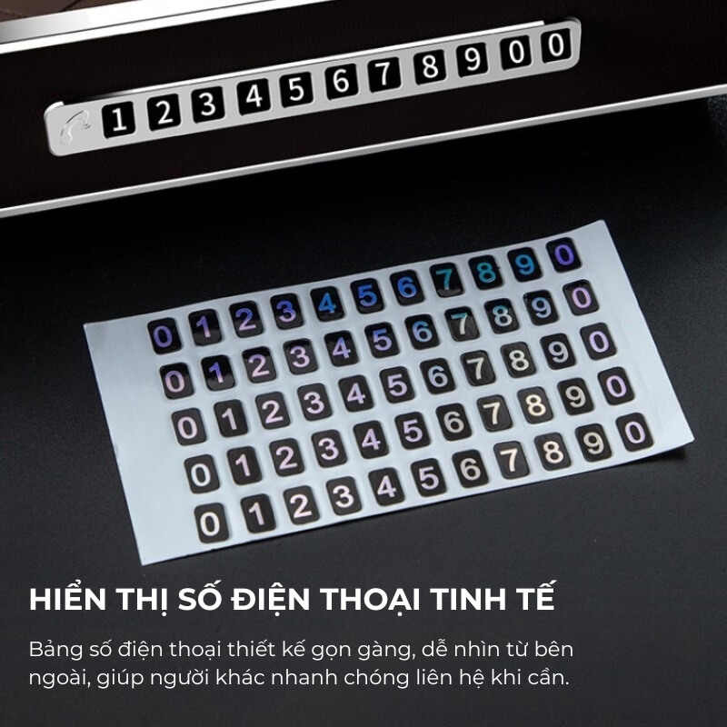 Hộp khăn giấy ô tô cao cấp kèm bảng số điện thoại viền mạ kim loại sang trọng