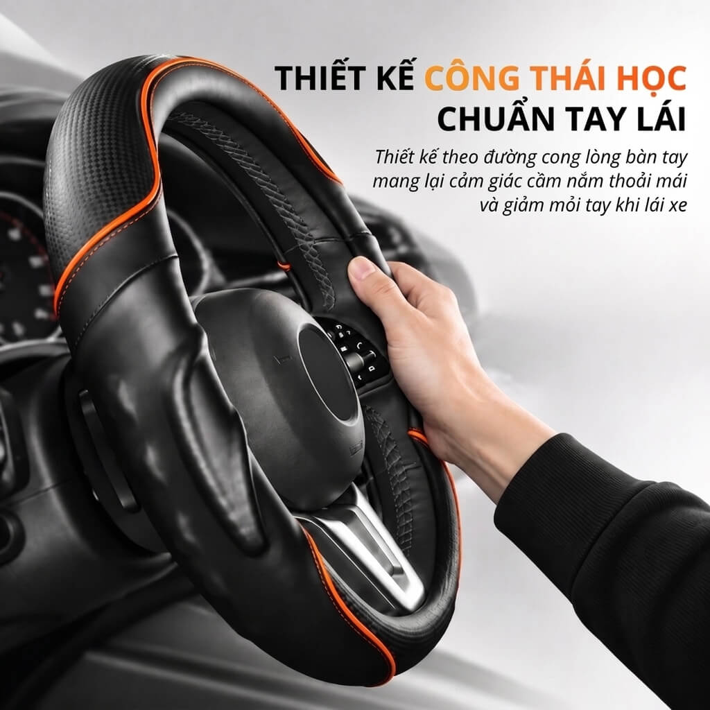 Bọc vô lăng ô tô chất liệu Da cừu vân Carbon cao cấp
