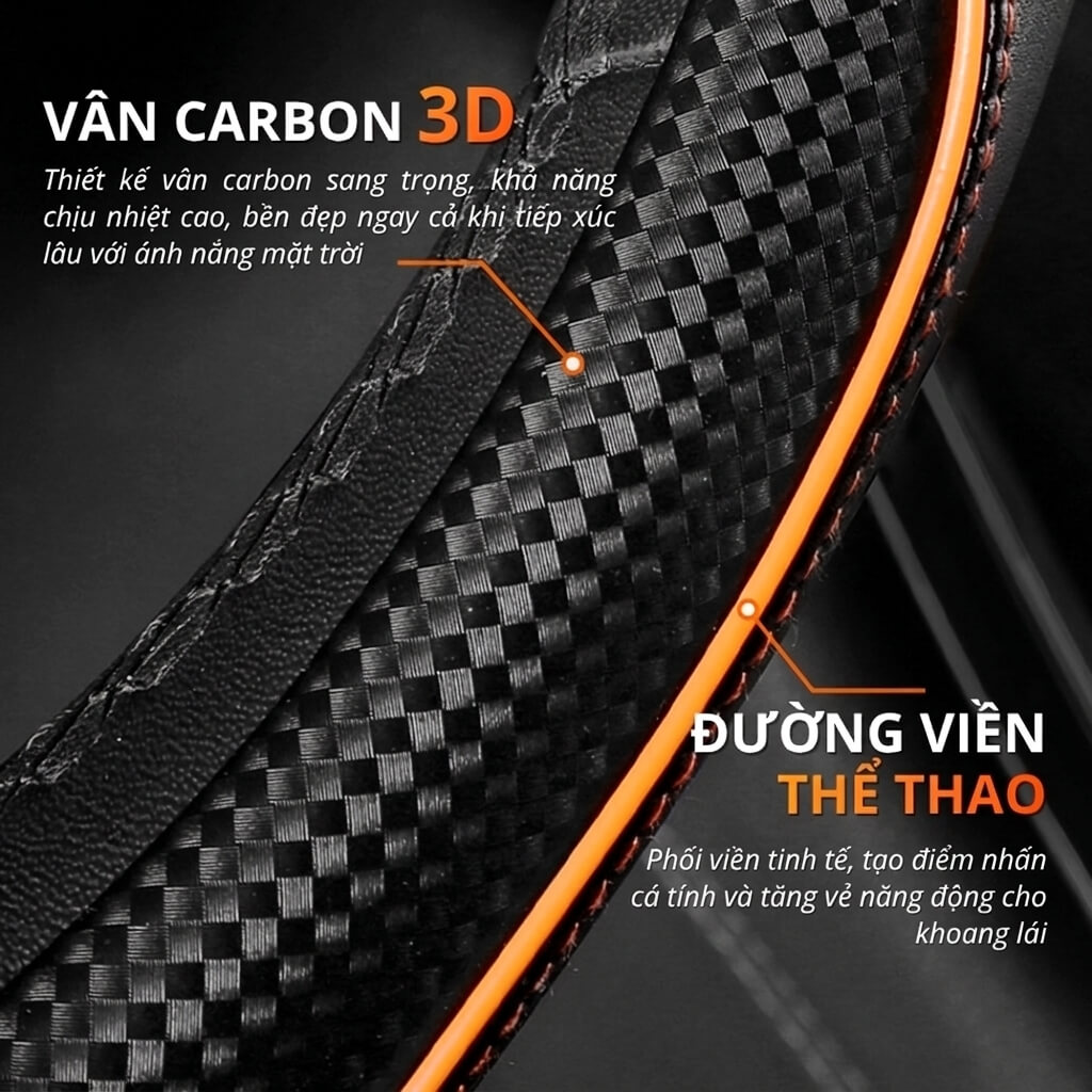 Bọc vô lăng ô tô chất liệu Da cừu vân Carbon cao cấp